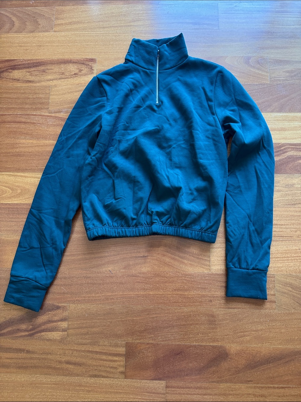 Fashion Nova Teal Green Half-Zip Cropped Pullover
